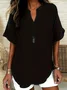 Loose Shawl Collar Cotton Simple Blouse