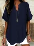 Loose Shawl Collar Cotton Simple Blouse