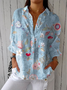 Vintage Hand Painted  Casual Linen V Neck Shirt