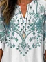 Cotton Nationality/Ethnic Casual Shawl Collar Blouse