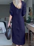 Casual Plain Buttoned Crew Neck Maxi Dress