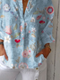 Vintage Hand Painted  Casual Linen V Neck Shirt