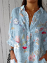 Vintage Hand Painted  Casual Linen V Neck Shirt