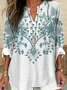 Cotton Nationality/Ethnic Casual Shawl Collar Blouse