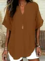 Loose Shawl Collar Cotton Simple Blouse