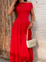 Women's Short Sleeve Summer Red Plain Asymmetrical Daily Going Out Casual Maxi A-Line Tunic Dress