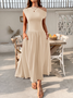 Women's Short Sleeve Summer Red Plain Asymmetrical Daily Going Out Casual Maxi A-Line Tunic Dress