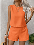 Women's Plain Daily Going Out Two-Piece Set Apricot Casual Summer Top With Pants Matching Set
