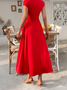 Women's Short Sleeve Summer Red Plain Asymmetrical Daily Going Out Casual Maxi A-Line Tunic Dress