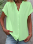 Women's Short Sleeve Shirt Summer White Plain Buckle V Neck Daily Going Out Casual Top