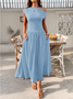 Women's Short Sleeve Summer Red Plain Asymmetrical Daily Going Out Casual Maxi A-Line Tunic Dress