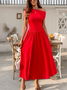 Women's Short Sleeve Summer Red Plain Asymmetrical Daily Going Out Casual Maxi A-Line Tunic Dress