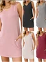 Women's Sleeveless Summer Deep Gray Plain V Neck Daily Going Out Casual Midi H-Line Tank Dress