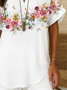Women's Floral Print Casual V-Neck Short Sleeve Shirt