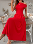 Women's Short Sleeve Summer Red Plain Asymmetrical Daily Going Out Casual Maxi A-Line Tunic Dress