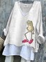 Women Animal V Neck Vintage Long Sleeve T-shirt