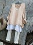 Women Plain V Neck Vintage Long Sleeve T-shirt