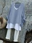 Women Plain V Neck Vintage Long Sleeve T-shirt