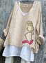 Women Animal V Neck Vintage Long Sleeve T-shirt