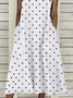 Women's Sleeveless Summer White Polka Dots Printing Crew Neck Daily Going Out Casual Maxi H-Line Fit & Flare Dress Dress