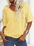 Women Floral V Neck Casual Short Sleeve T-shirt
