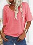 Women Floral V Neck Casual Short Sleeve T-shirt