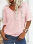 Women Floral V Neck Casual Short Sleeve T-shirt