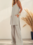 Casual Plain Spaghetti linen-cotton Two-Piece Set