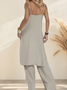 Casual Plain Spaghetti linen-cotton Two-Piece Set