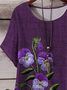 Women Floral Crew Neck Casual Short Sleeve T-shirt