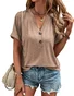 Women Plain V Neck Casual Short Sleeve T-shirt