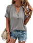 Women Plain V Neck Casual Short Sleeve T-shirt