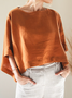 Linen Casual Plain 3D Floral Off The Shoulder linen-cotton Blouse