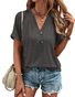Women Plain V Neck Casual Short Sleeve T-shirt