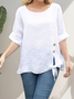 Linen Casual Plain Crew Neck linen-cotton Blouse