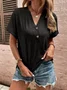 Women Plain V Neck Casual Short Sleeve T-shirt
