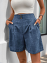 2025 New European and American Loose Casual Pants Cross-border Button Decoration Solid Color High Waist Straight Shorts Women