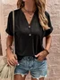 Women Plain V Neck Casual Short Sleeve T-shirt