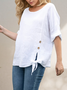Linen Casual Plain Crew Neck linen-cotton Blouse