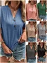 Women Plain V Neck Casual Short Sleeve T-shirt