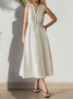 Vacation Plain  V Neck linen-cotton Midi Dress