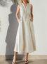 Vacation Plain  V Neck linen-cotton Midi Dress