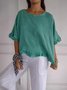 Women Plain Crew Neck Casual Three Quarter Sleeve T-shirt
