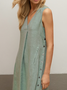 Casual Plain Pocket Stitching V Neck linen-cotton Maxi Dress