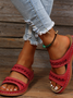 New large size slippers, retro stitching, non-slip round toe wedge heel, comfortable flat sandals for women