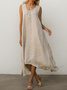 Casual Plain Square Neck Midi linen-cotton Dress