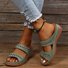 New large size slippers, retro stitching, non-slip round toe wedge heel, comfortable flat sandals for women