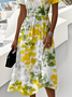 Leaf Casual V Neck Dress With No
