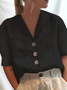 Women's Shirt Blouse Cotton Linen Blouse White Button Short Sleeve Casual Basic Shirt Collar Linen Shirt