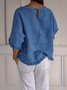 Women Plain Crew Neck Casual Three Quarter Sleeve T-shirt